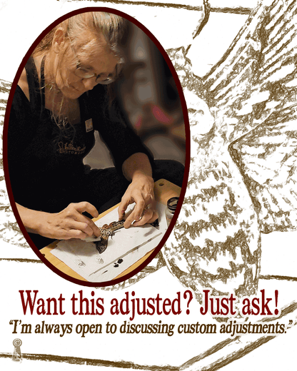 Person working on a moth design with text about custom adjustments.