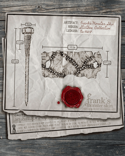 Illustrated style document with drawing of the hairpin with measurements on a wooden surface.