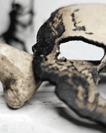 Close-up of the leather skull hairpin