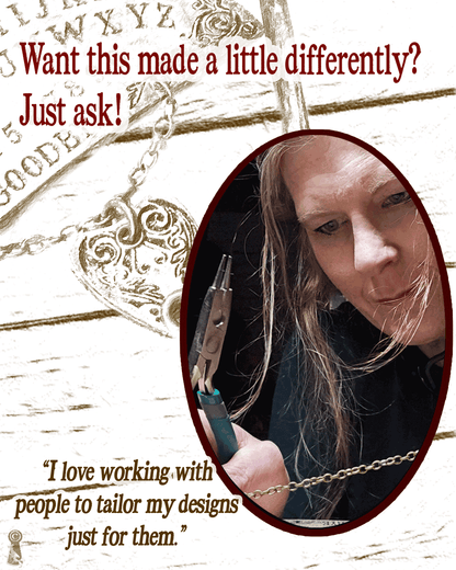 Person holding pliers with decorative text mentioning customization on a white wooden background.