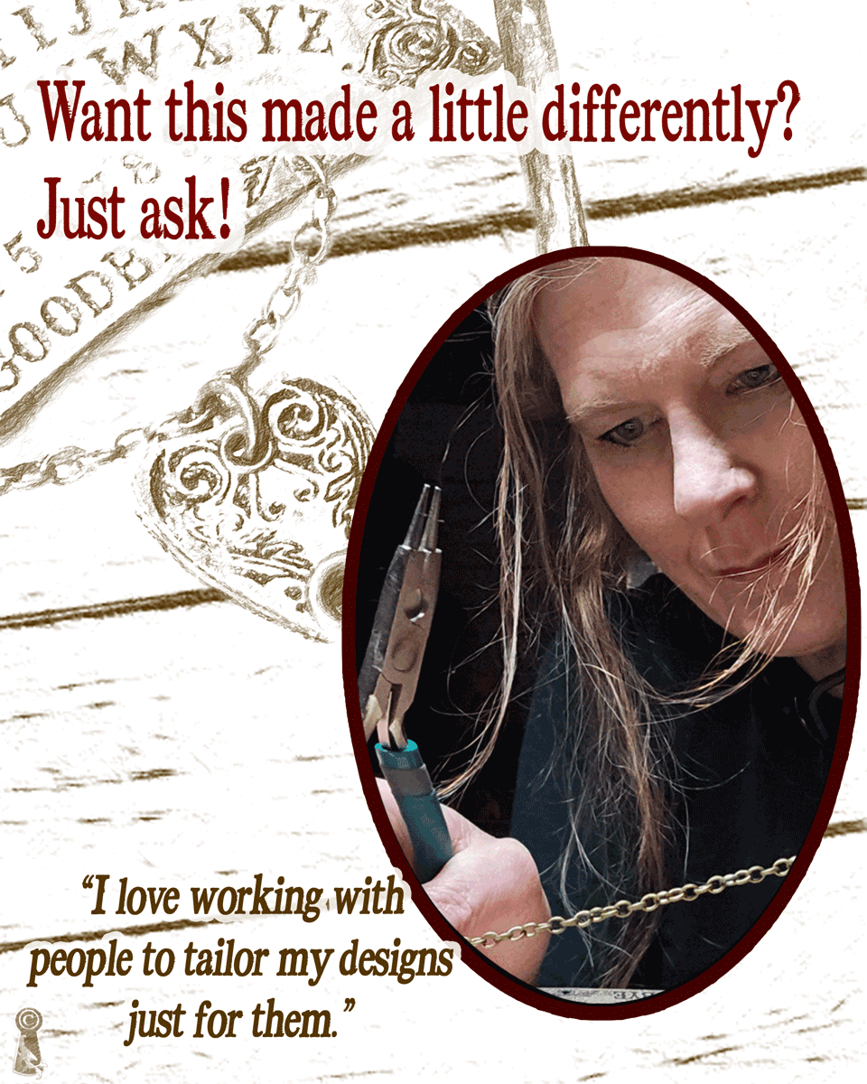 Person holding pliers with decorative text mentioning customization on a white wooden background.