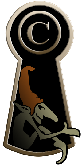 The keyhole and goblin from the Hidden Realm Studios logo with a copyright symbol within the keyhole shape