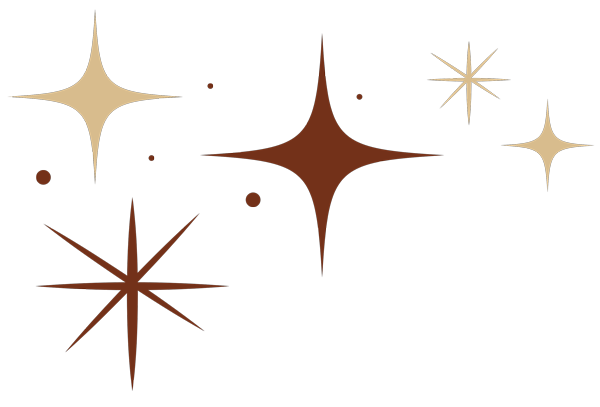 Decorative elements with star shapes in brown and beige on a white background